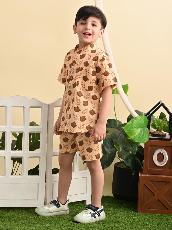 Image of superminis Baby Boys Cotton Printed Shirt and Nikkar /Shorts Coordinated Set