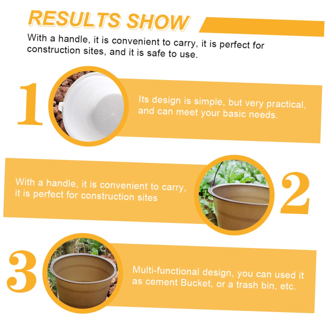 LALAFINA 2pcs Heavy Duty Plastic Storage Bucket Thickened Cement Bucket for Construction Site Multi Functional Trash Bin Lightweight Design with Portable Handle