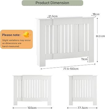 LEMROE Extendable Radiator Cover White, Horizontal W75-105cm Heater Cover