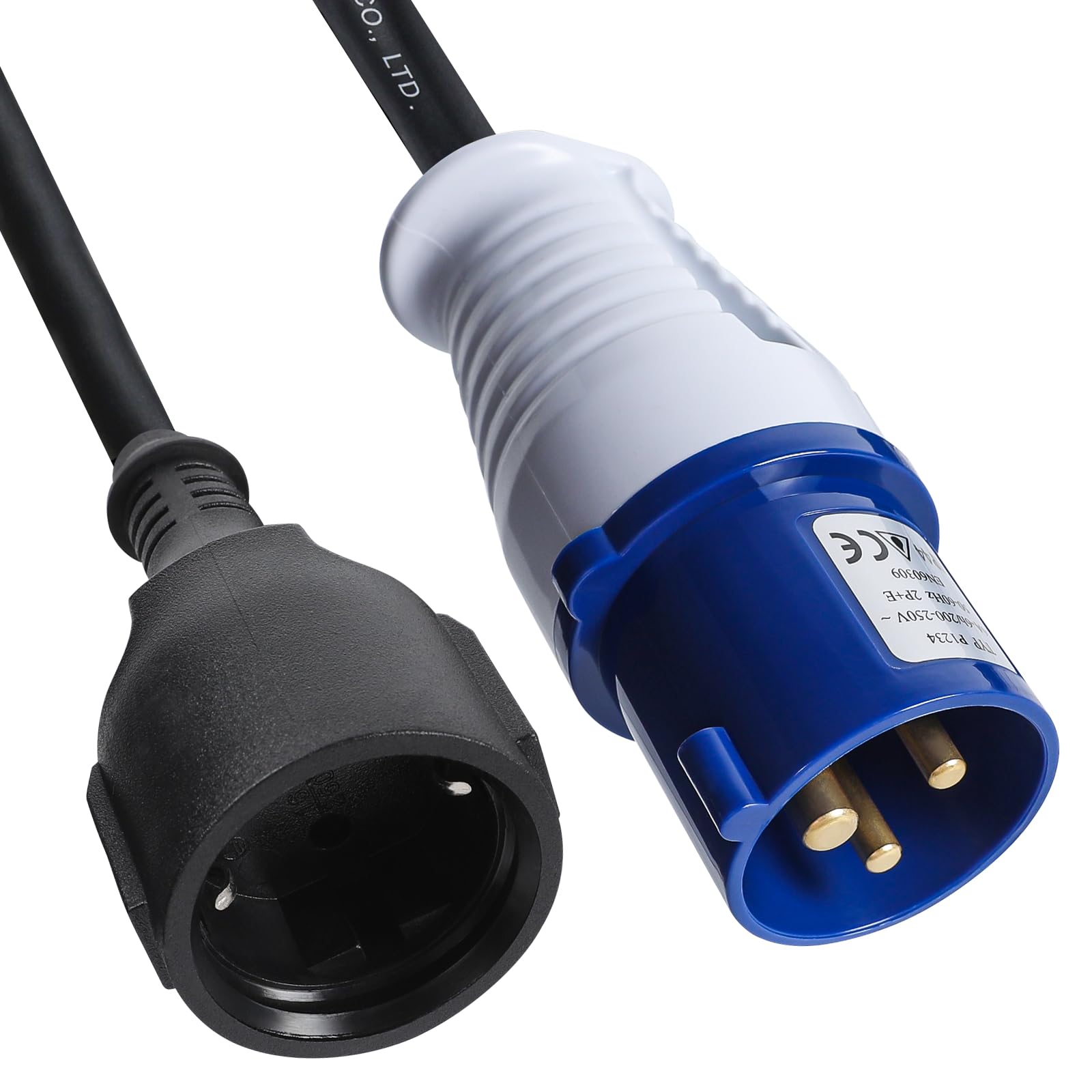 AOHEWEI Cavo adattatore CEE da 1,5 m, accoppiamento Schuko a spina CEE e contatto di messa a terra 230 V/16 A Alimentazione IP44 Resistente agli spruzzi d'acqua per campeggio roulotte barca e camper