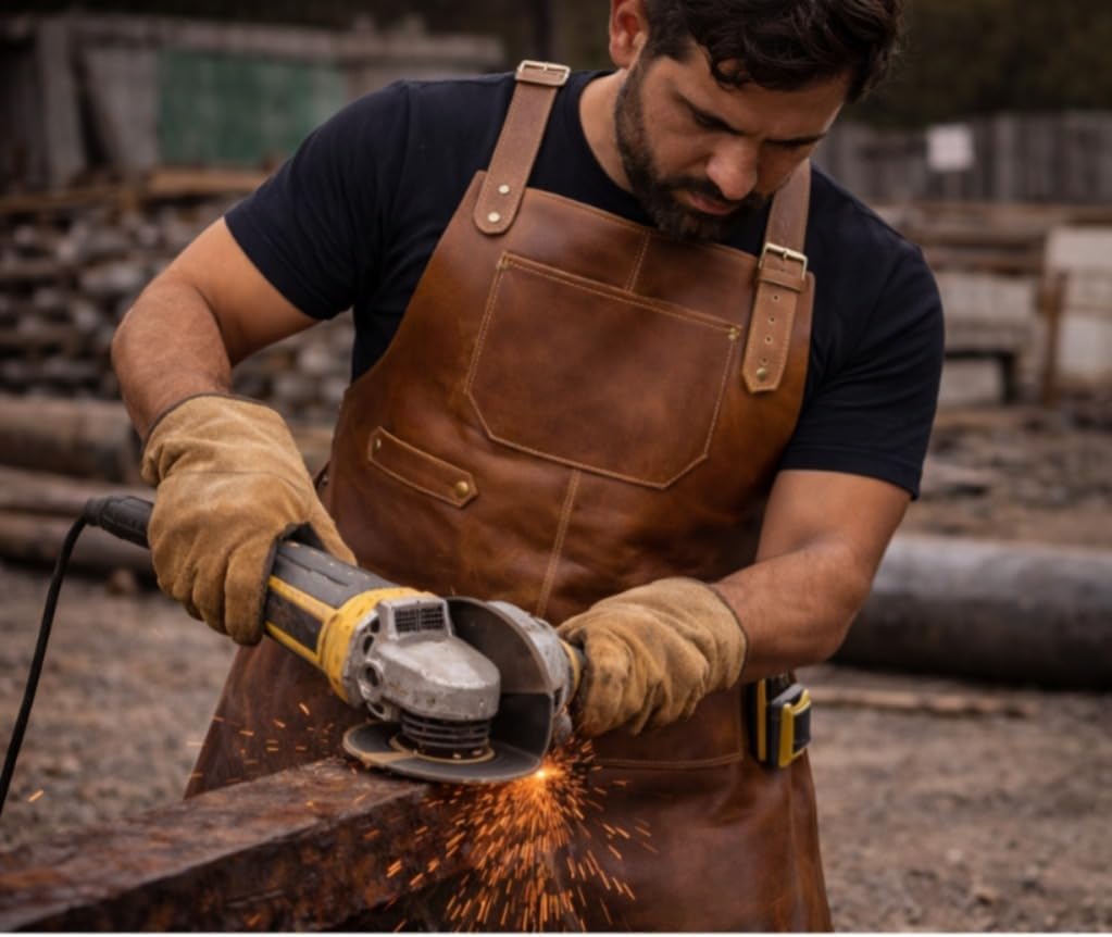 HEAVEN HUSH Genuine Leather Heavy Duty Aprons for Men with Adjustable Straps & Tool Pockets, Workshop, Mechanics, Blacksmith, Cooking, Carpentry, Welder, Shop, Bartender Apron (7 Pocket, Dark Brown)