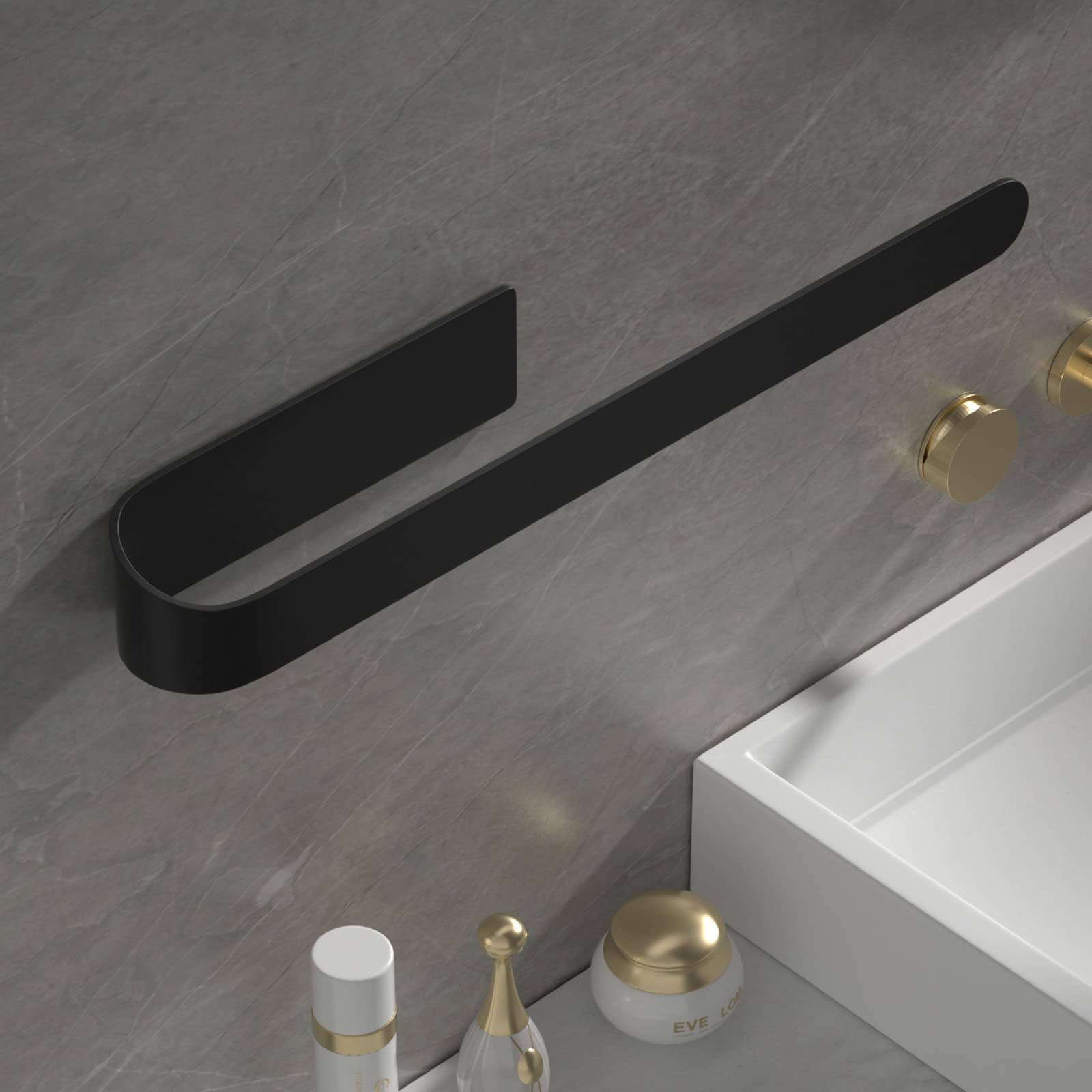 YAYINLI Towel Holder for Bathroom Wall Mounted, Adhesive Towels Rack Bar Stick On Wall Mount, Matte Black SUS304 Stainless Steel -15 Inch