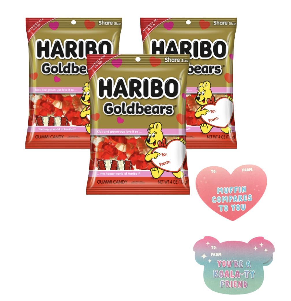Valentine's Day Gummy Candy Bulk Assorted Fruit Flavored Red and White Gummie Bears Bite Sized Candies, Pack of 3 Share Size Bags 4oz. | Comes With GT GIFT TROVE ALWAYS GLAMOROUS To & From Special Classroom Exchange Card