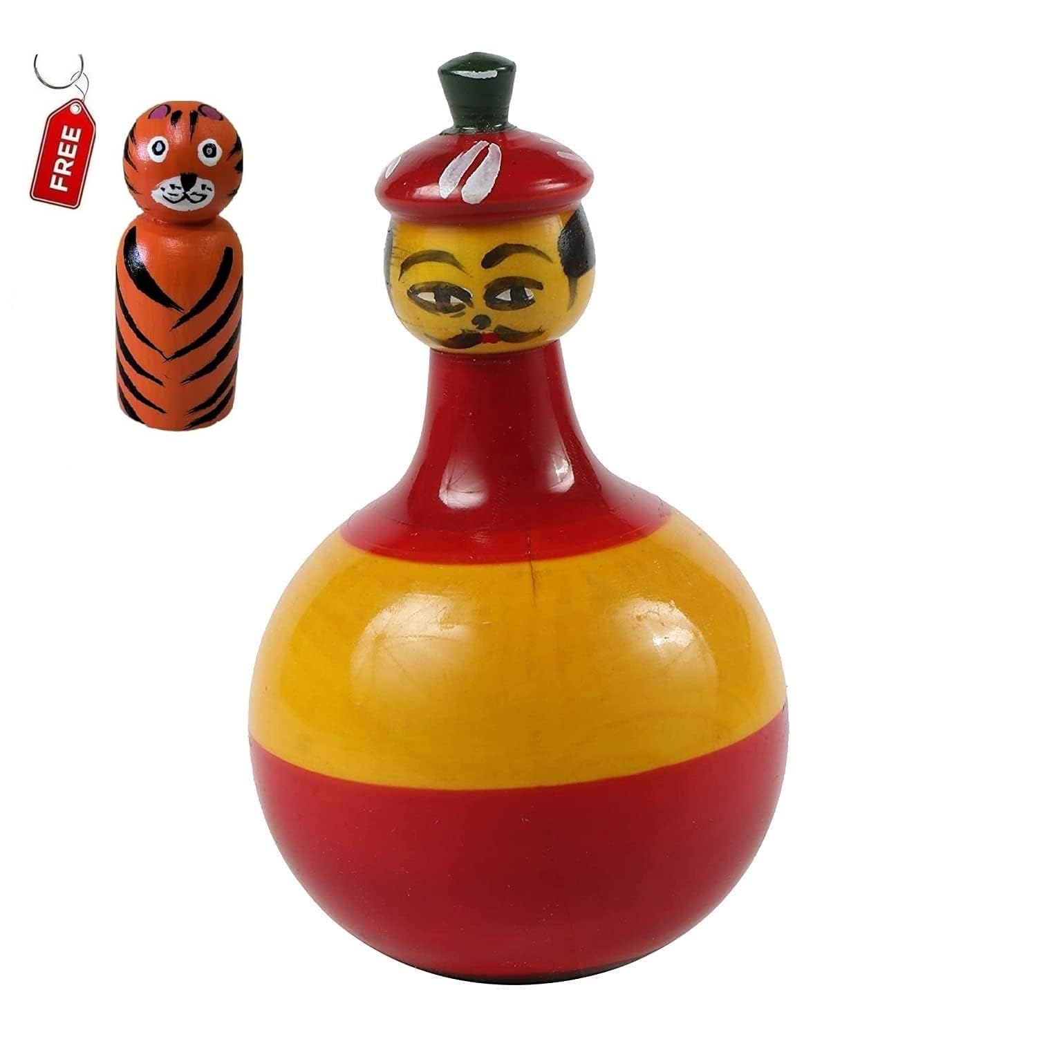 CHANNAPATNA TOYS Wooden Colourful Roly Poly Toy for Baby, Toddlers, Kids(1 Year+) Wobbling Tumbler Toy- Develops Curiosity & Motor Skills, Free Tiger peg Doll (B095S6LXJF) Amazon Price History, Amazon Price Tracker