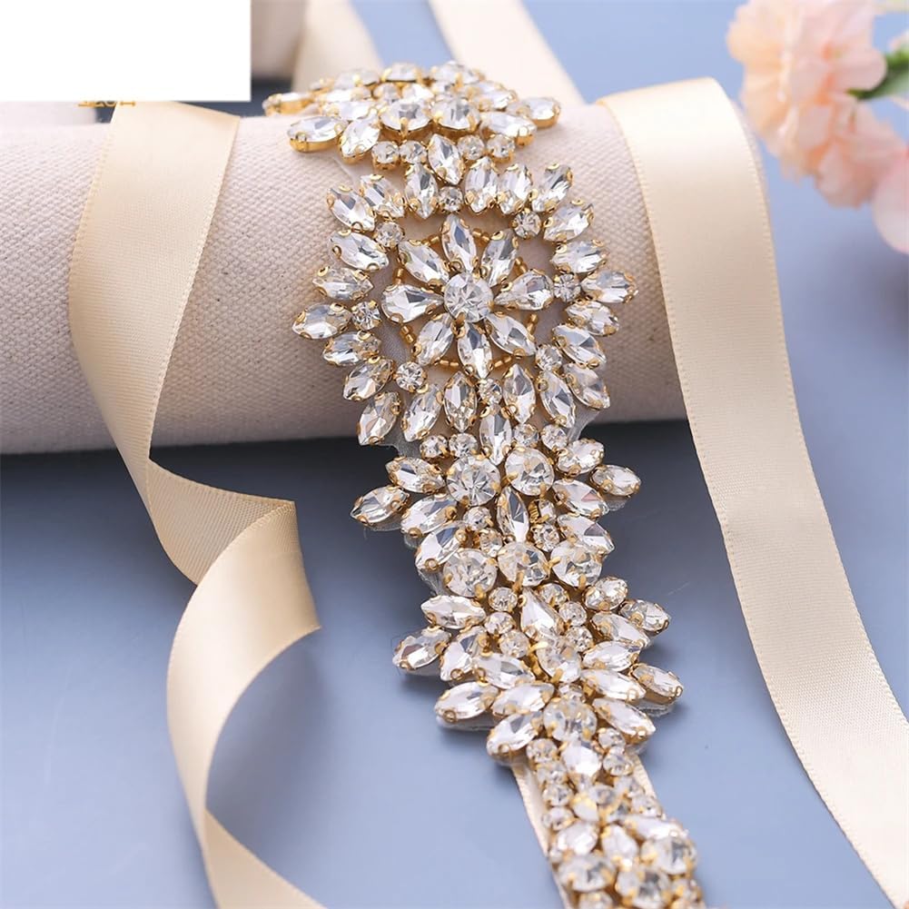 Cinturones de vestidos de novia, cinturones dorados para mujer, cinta de diamantes de imitación, accesorios de boda