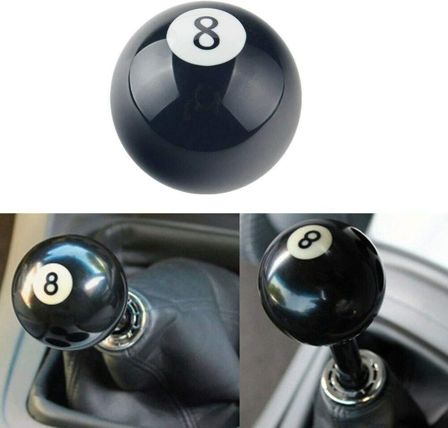 RYANSTAR Shift Knob Black 8 Ball Billiard Acrylic Gear Shift Lever Shift Knob Black Shaped Round Manual with 3 Adapters Universal Fit Compatible with Manual Car M 81.25, M 101.25, M 101.5, M 121.25