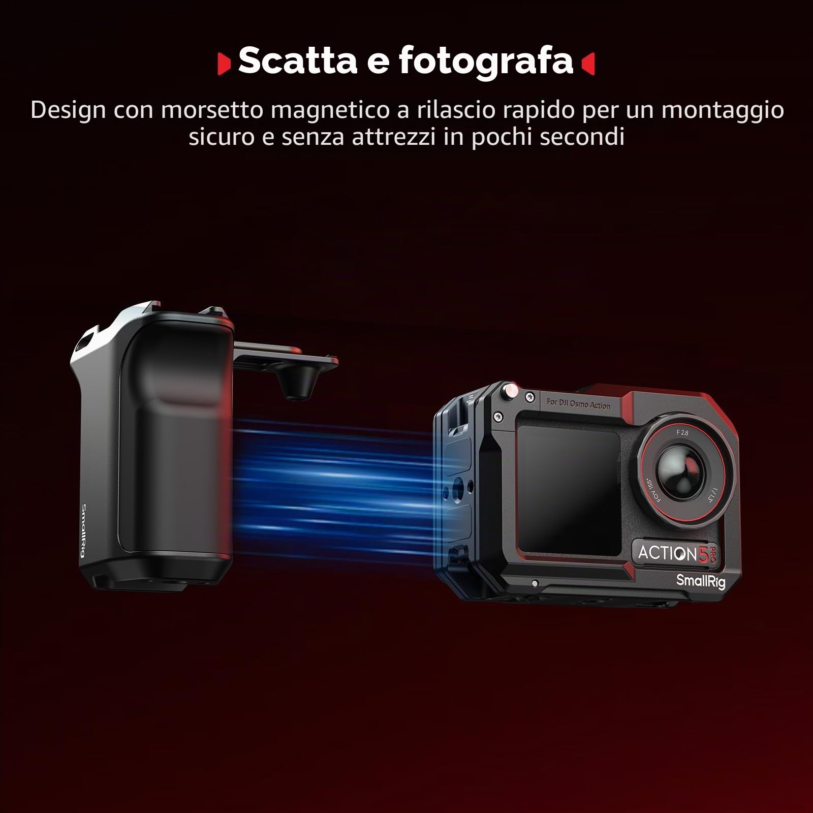 SmallRig Kit impugnatura per DJI Osmo Action 5 Pro / 4/3 con gabbia, impugnatura per fotografia di strada, sgancio rapido, pulsante di scatto, attacco a slitta, cinturino da polso - 5602