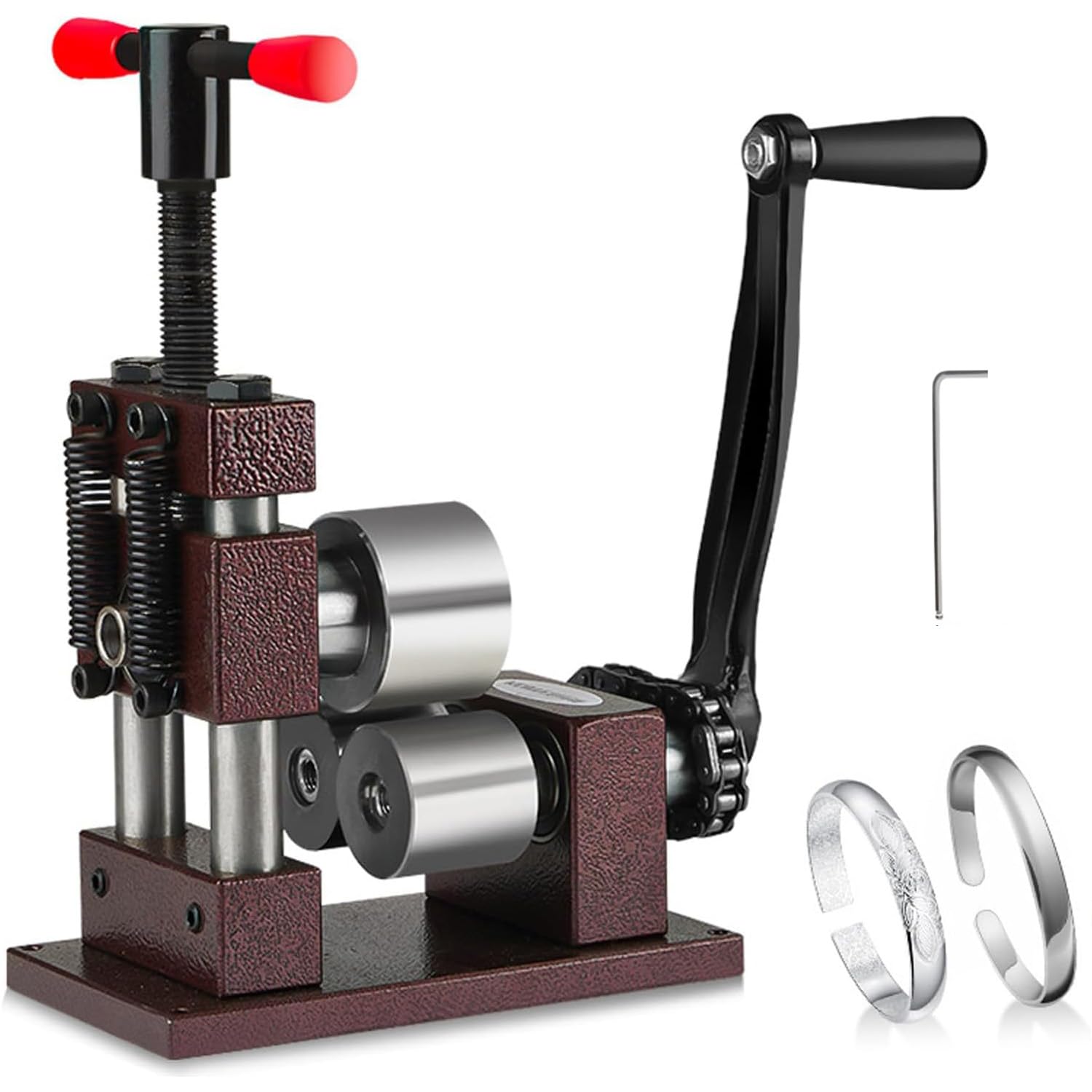XNZJHPP Jewelry Making Bending Machine - Hand Crank Rolling Mill for DIY Rings & Bracelets, Perfects for Silver & Metal Processing, Ideals for Craftsmen & Hobbyists (Red)