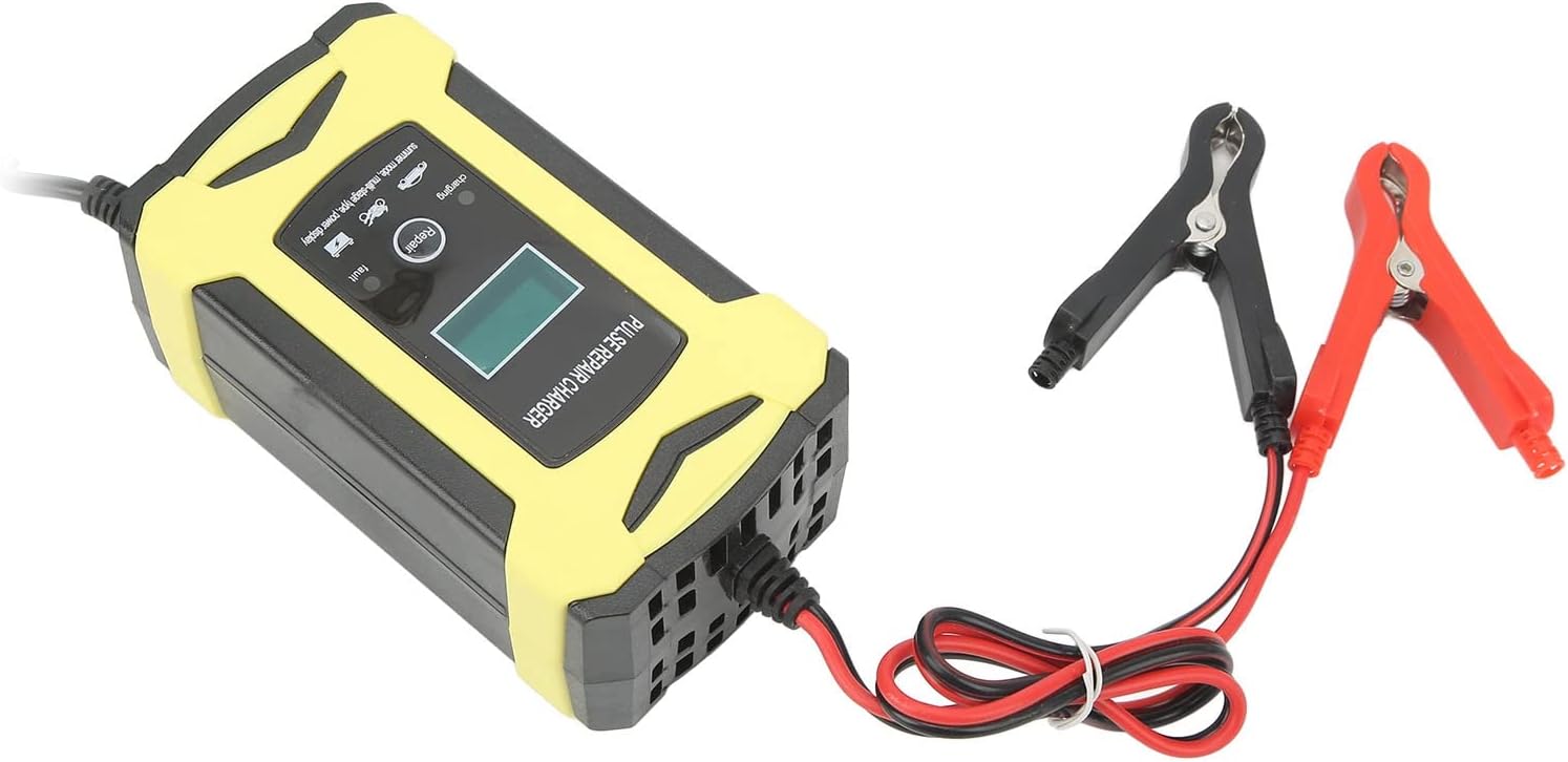 Smart Battery Charger, Pulse Repair Charger with Display, Car Battery Charger, Intelligent Battery Charger with Cooling Fan High Low Frequency Pulse, 110‑240V Smart Maintainer for Cars,(#1)
