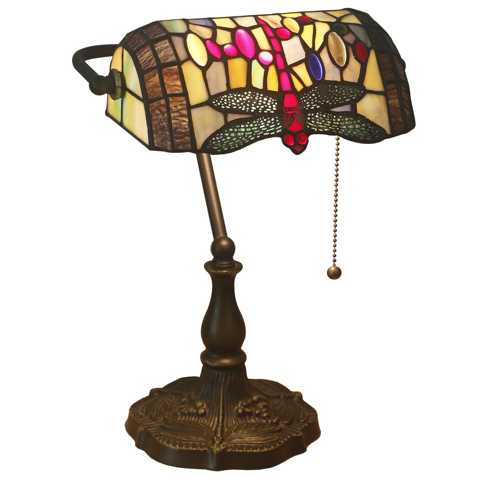 Lámpara de escritorio estilo Tiffany con vitral verde e interruptor de cadena para estudio 8