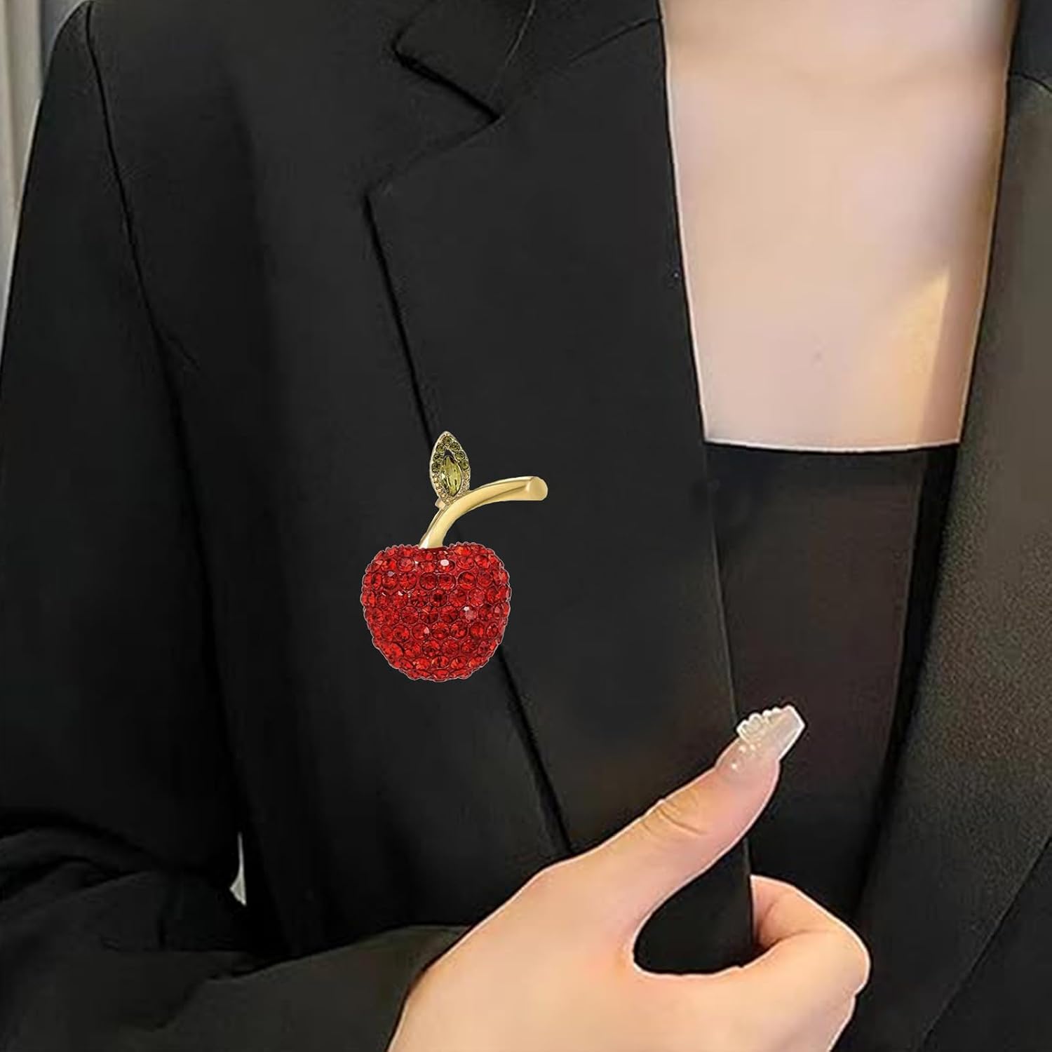 Fruit Brooch Pin for Women Men Dainty Strawberry Apple Cherry Lemon Cute Fruits Crystal Simple Badges Brooches Pin Jewelry Gift Dress Suit Shirt Clothes Accessories image 4