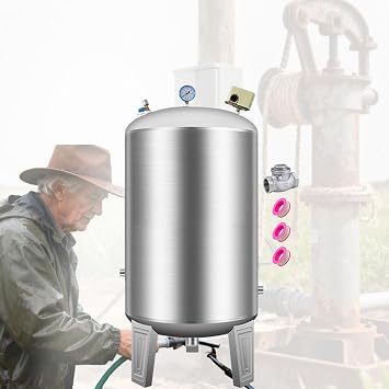 1" NPT Well Pressure Tank 65 Gallon, Stainless Steel Water Storage Tank/Vertical Water Pressurized Container for Well Systems & Pump, Outdoor/Garden/Farm/Basement 250L/65Gal