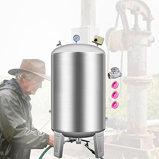 Pressure Tank 15 Gallon, 1" NPT Stainless Steel Well Water Storage Tank/Vertical Water Pressure Container for Well Systems & Pump, Outdoor/Garden/Farm/Basement (60L/15Gal)