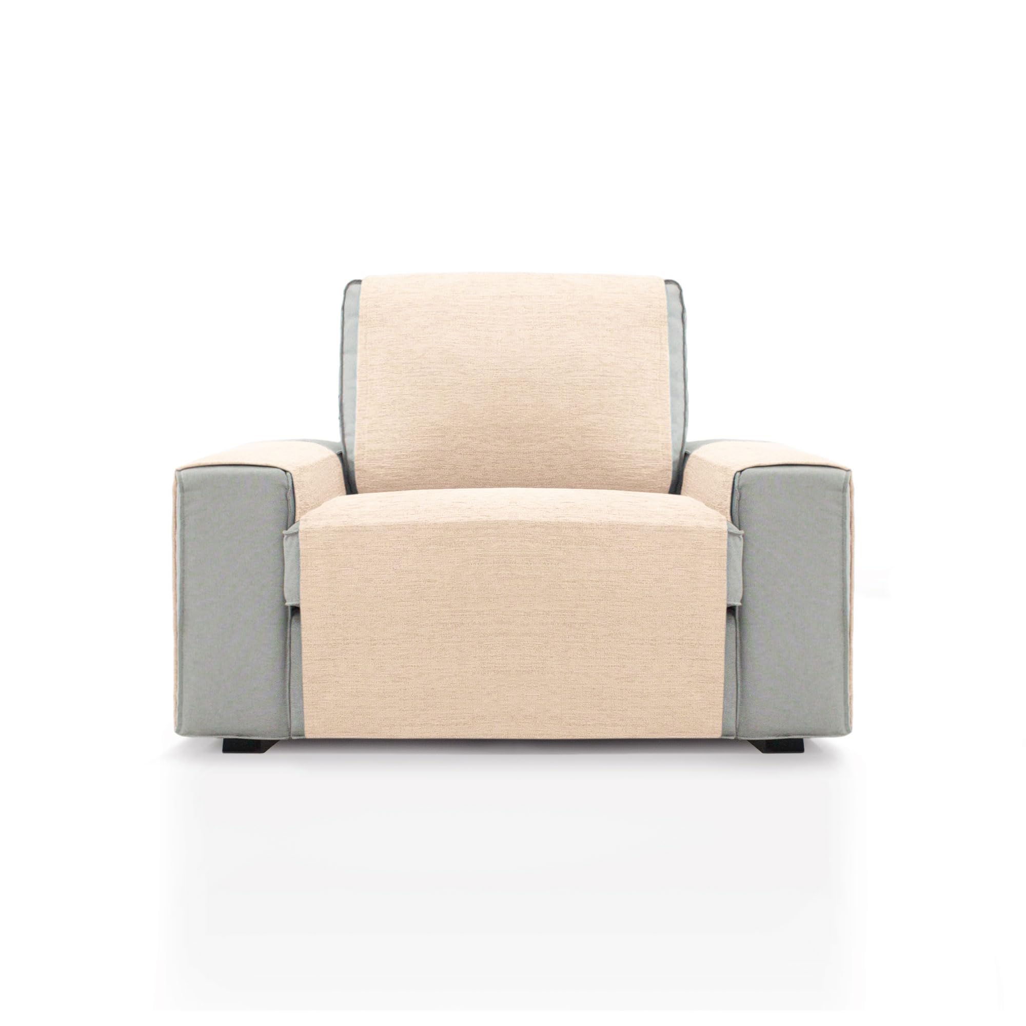 Cubre Sillón 1 Plaza o sillón Relax de 55 cm | Modelo PEGO | Natural | Chenilla Tacto Extra Suave, Protector sillón de Calidad Hecho en España con Material Reciclado