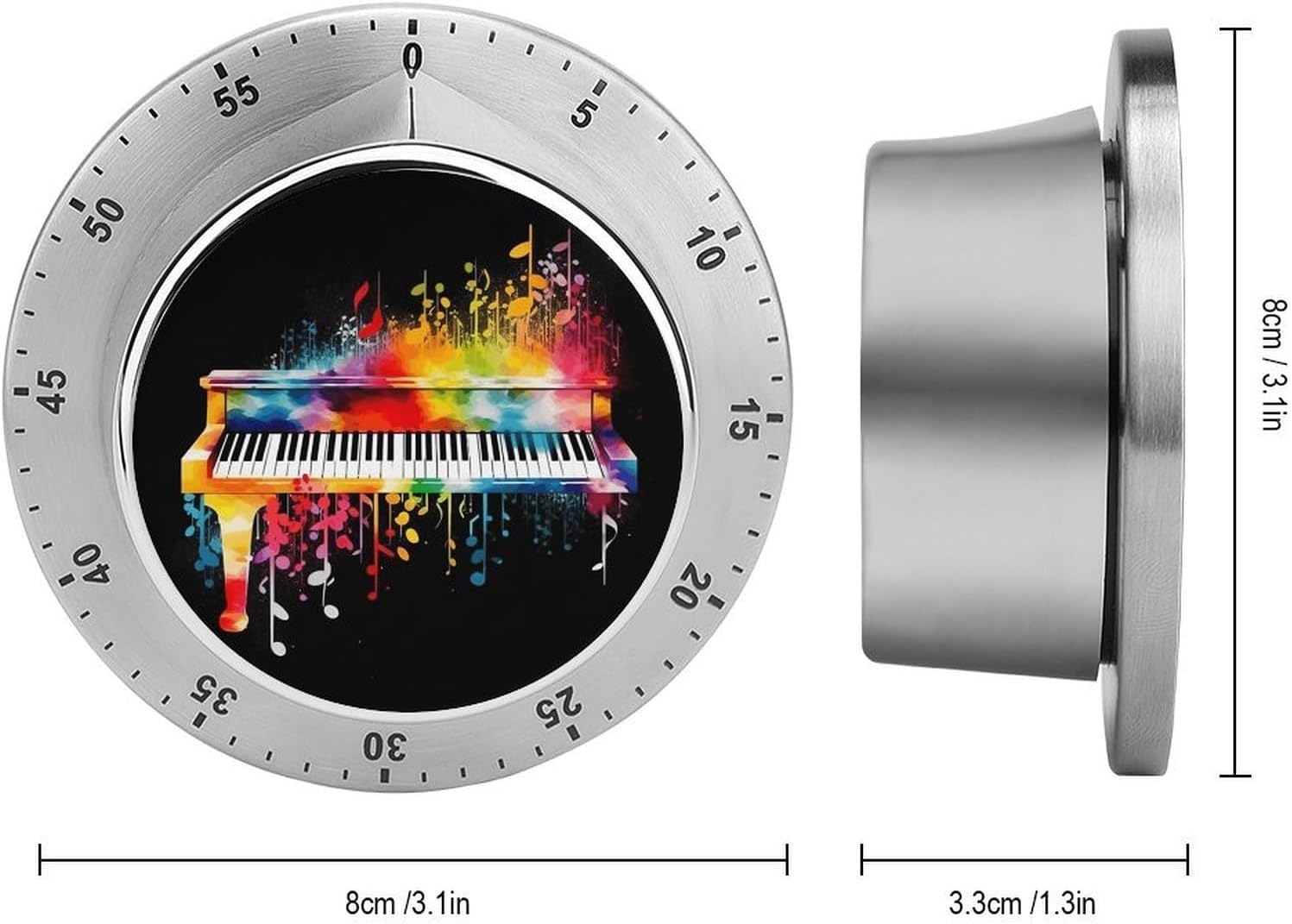 Colorful Piano Keyboard Music Note Timers Exquisite Stainless Steel Mechanical Kitchen Timer with Loud Alarm Magnetic Manual Countdown Timer Wind Up Cooking Timer Clock for Home Study Cooking