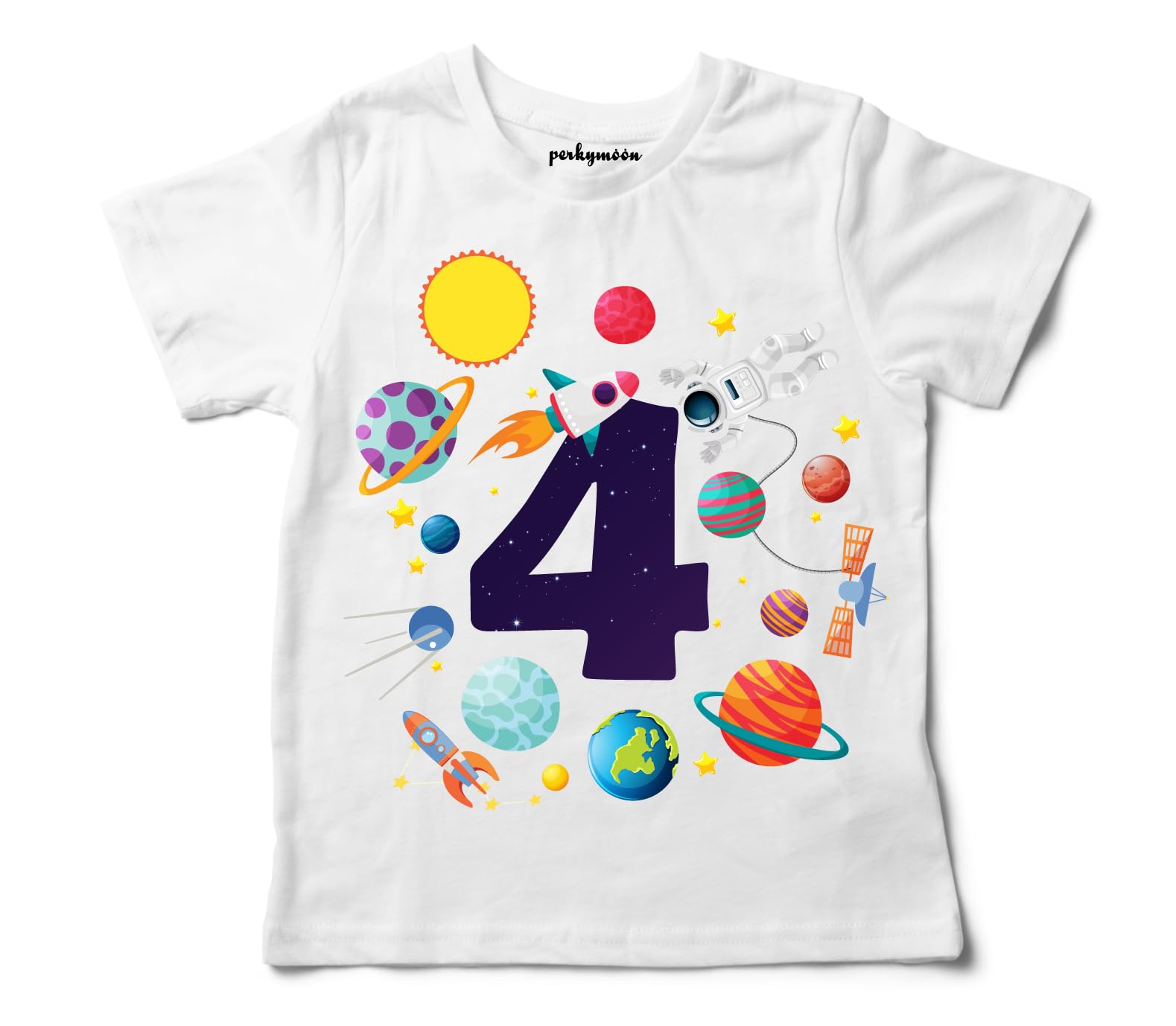 PerkymoonPlanet and Space Theme Based Birthday Printed 100% Cotton t-Shirt for Baby Girl and boy (Astronaut Party, 1-Year to 7 Year)