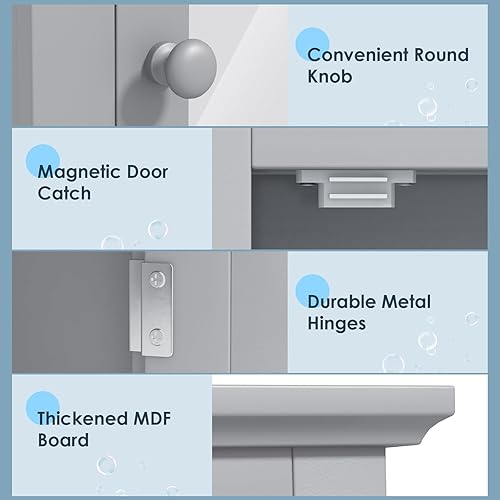 Miniatura 6 de COSTWAY Botiquín de baño con espejo, organizador de armario de almacenamiento montado en la pared con estante ajustable de 5 posiciones, gabinete de
