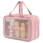 DAPOWER Travel Toiletry Bag for Women, Matte Translucent Toiletry Bag with Handy Handle, Makeup Cosmetic Organizer Bag for Travel Toiletries Accessories (Pink-XL)