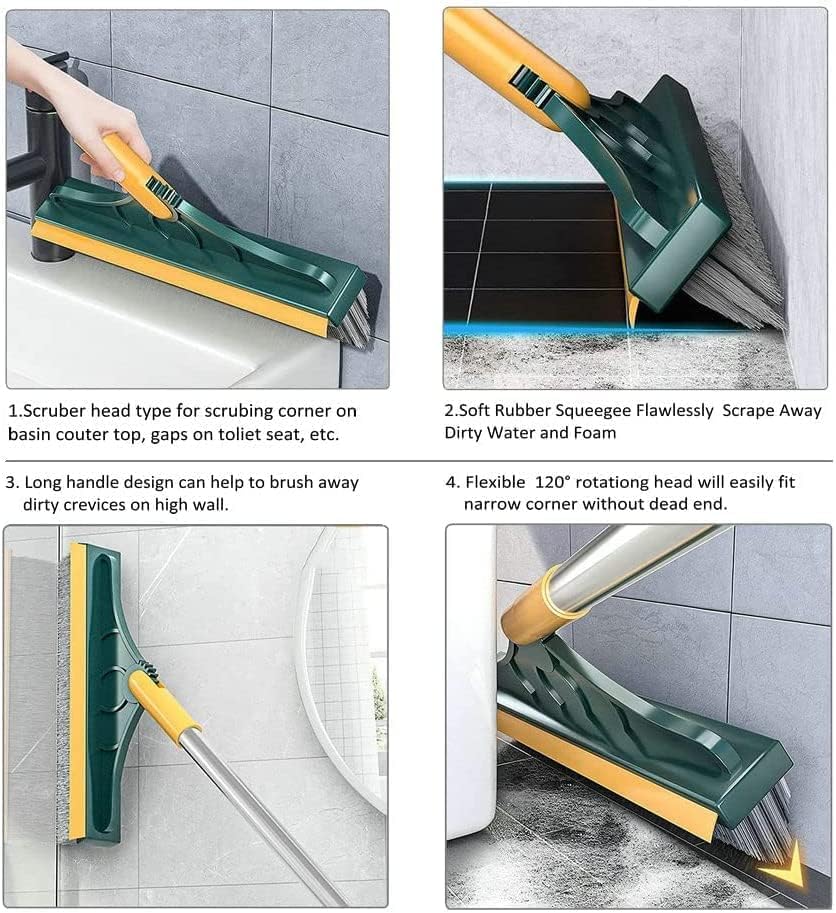 Spefez Bathroom Cleaning Brush with Wiper and Long Handle - Tile Cleaner for Floor and Tiles (2 in Brush)