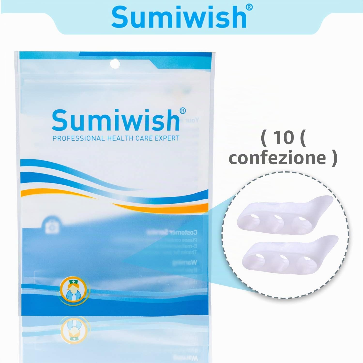 Sumiwish - Separatore per il mignolo, irrobustente a gel per dita del piede, cuscinetti per alluce valgo – 5 paia
