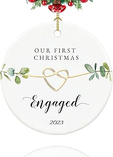 First Christmas Engaged Ornament 2023, Engagement Gifts for Couples,Newly Engaged Gift, 2.9" Ceramic Engaged Christmas Ornament 2023