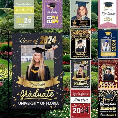 Personalized Graduation Garden Flag Yard Sign 2024 Custom Graduation Yard Flags Banners Signs Class of 2024 Double Sided for Backyard Graduation Party Decorations, Style 6 Cover