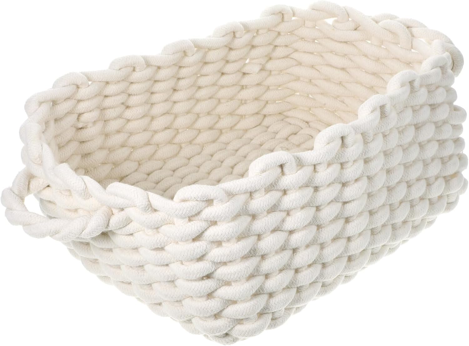 Zerodeko Hamper Sundries Organizer Cotton Rope Storage Basket Small Woven Basket Storage Bins Decorative Woven with Handles Cube Organizer for Nursery Towel White
