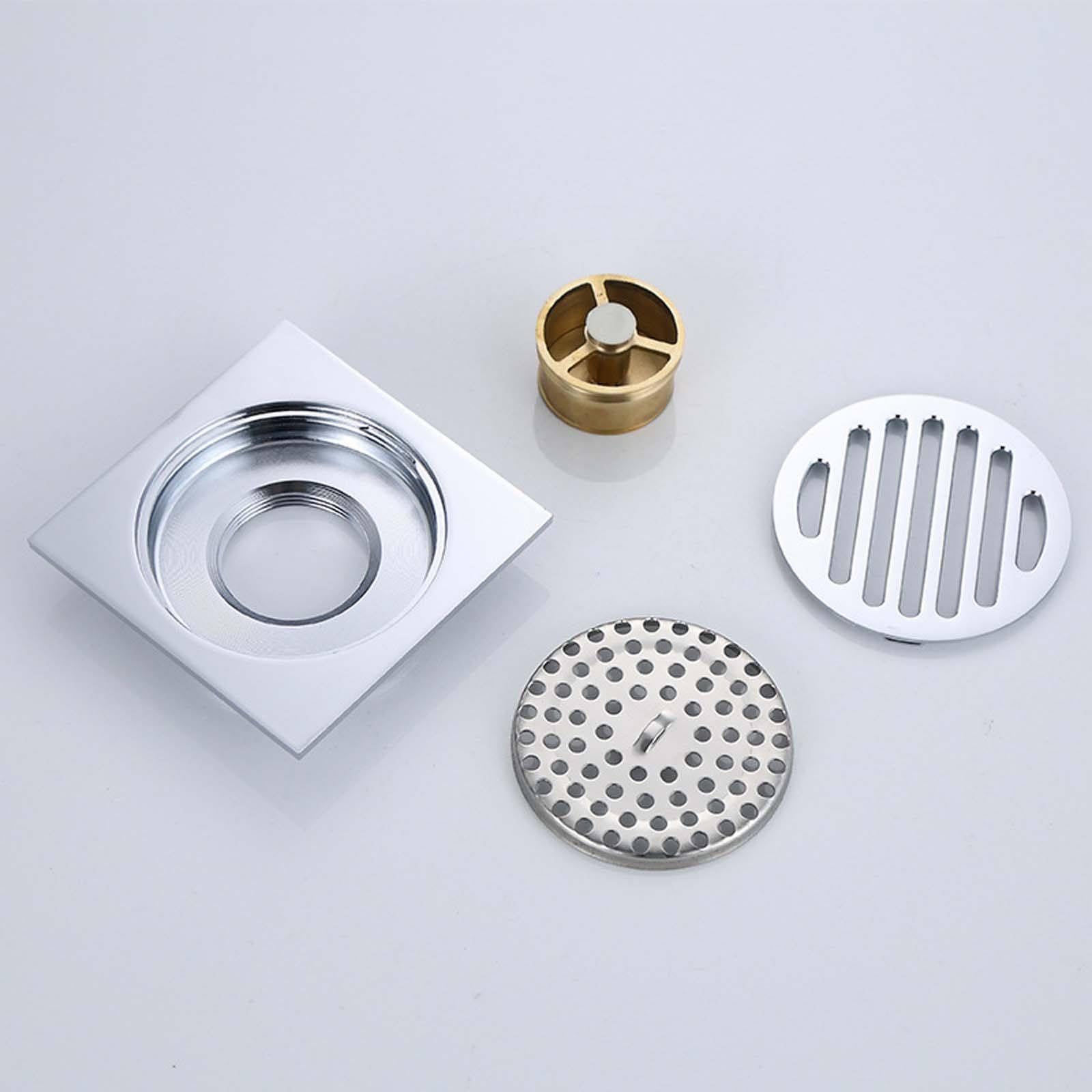 Bonde Douche Laiton Siphon Douche Chrome Bonde de Douche Rebond Bonde Douche Extra Plate 100 * 100mm Siphon de Sol pour Salle de Bain, Cuisine, Toilettes