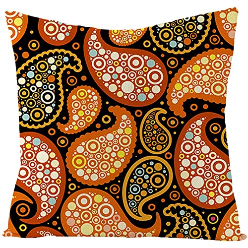 Lieson Housse Coussin 50x50, Coussin Decoration Canapé Orange Noir Coussin Déco Motif Floral, Housse Oreiller Lin