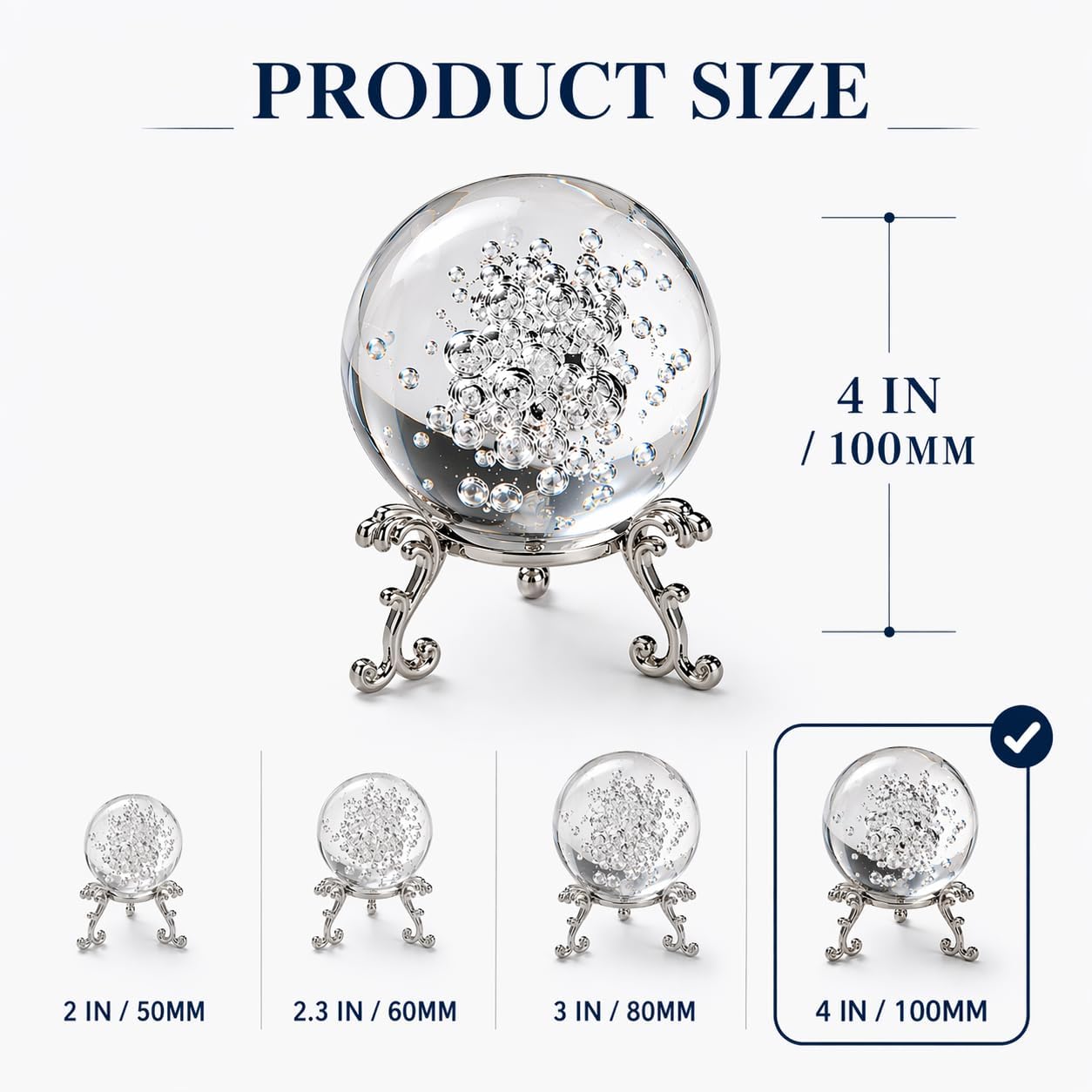 Crystal Ball Glass Globe Decor - Crystal Sphere with Stand & Gift Box, Clear Decorative Crystal Globe, 3D Crystal Ball for Home Decor Photography, Gazing Divination Fengshui Meditation, 4 inch/100mm