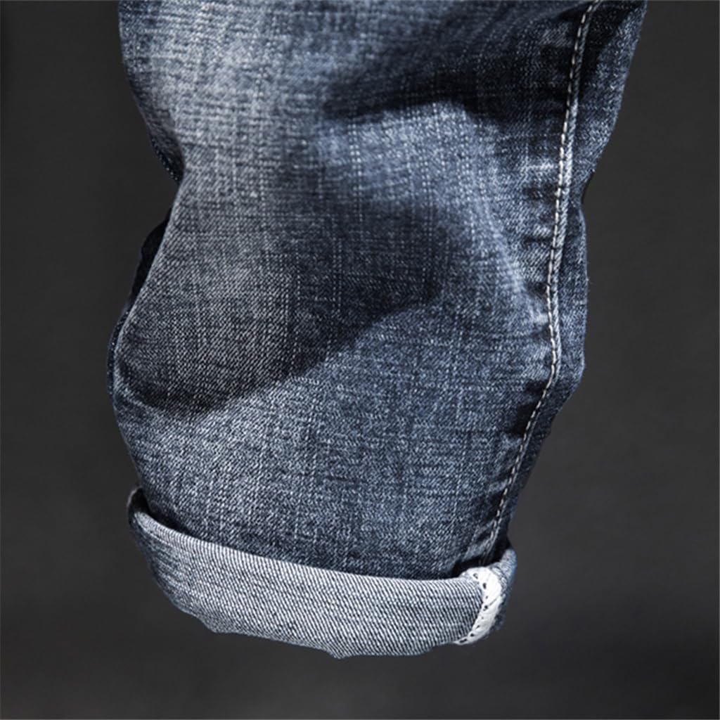 Jeans Men Dark Stretch Slim Fit Ripped Distressed Streetwear Denim Pants Casual Retro Man Trousers
