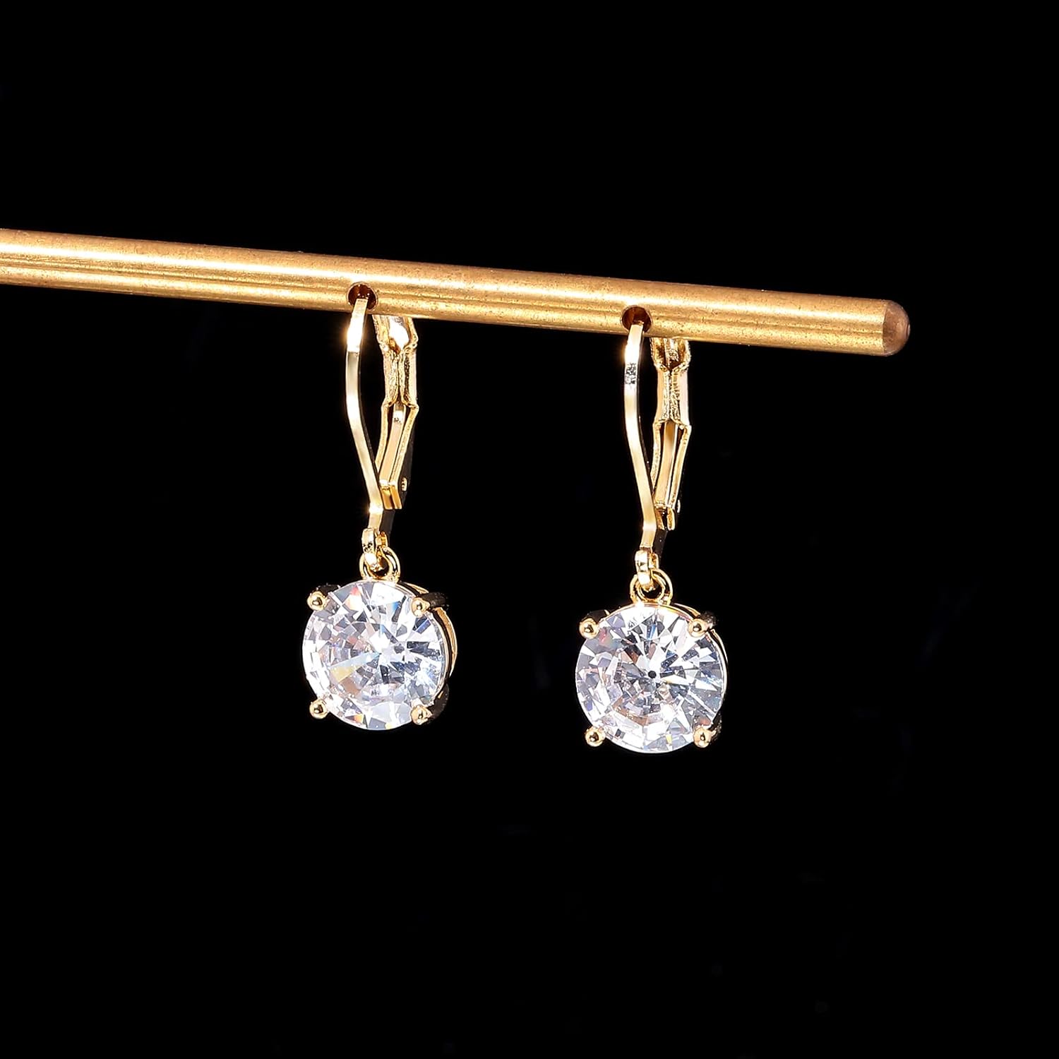 CiNily Leverback Dangle Earrings Created Crystal Drop Earrings Gold Plated Jewelry Gift for Women Girls 8mm - Image 4