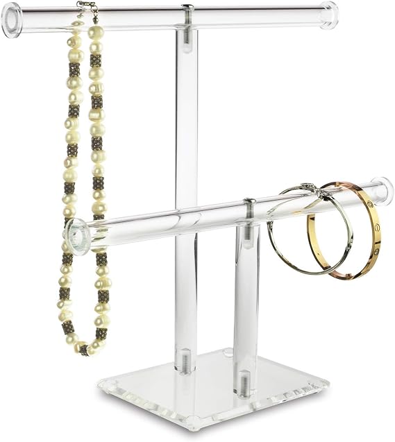 MOOCA 2-Pack Acrylic Jewelry Display Tree Stand - Clear Bracelet & Necklace Holder Organizer, 10"W X 4.9"H - View #6