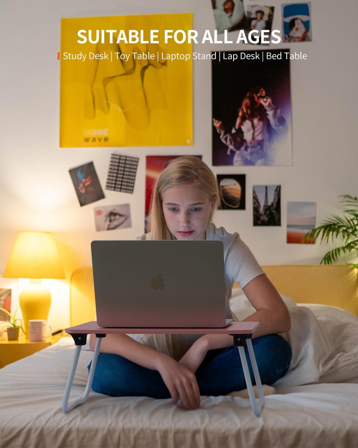 FISYOD Foldable Lap Desk, Laptop Bed Desk, Portable Bed Table, Laptop Stand for Bed & Couch, Lightweight & Mini - Pink