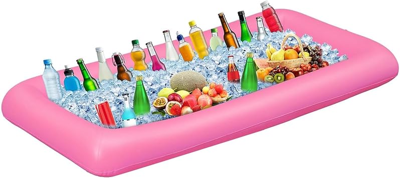 Ice Buffet Serving Tray Drink Cooler with Drain Plug,Inflatable Ice Serving Buffet Bar Inflatable Cooler for Parties Food 52 x 24 x 5 Pink