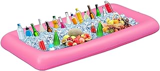 Ice Buffet Serving Tray Drink Cooler with Drain Plug,Inflatable Ice Serving Buffet Bar Inflatable Cooler for Parties Food 52 x 24 x 5'' (Pink)