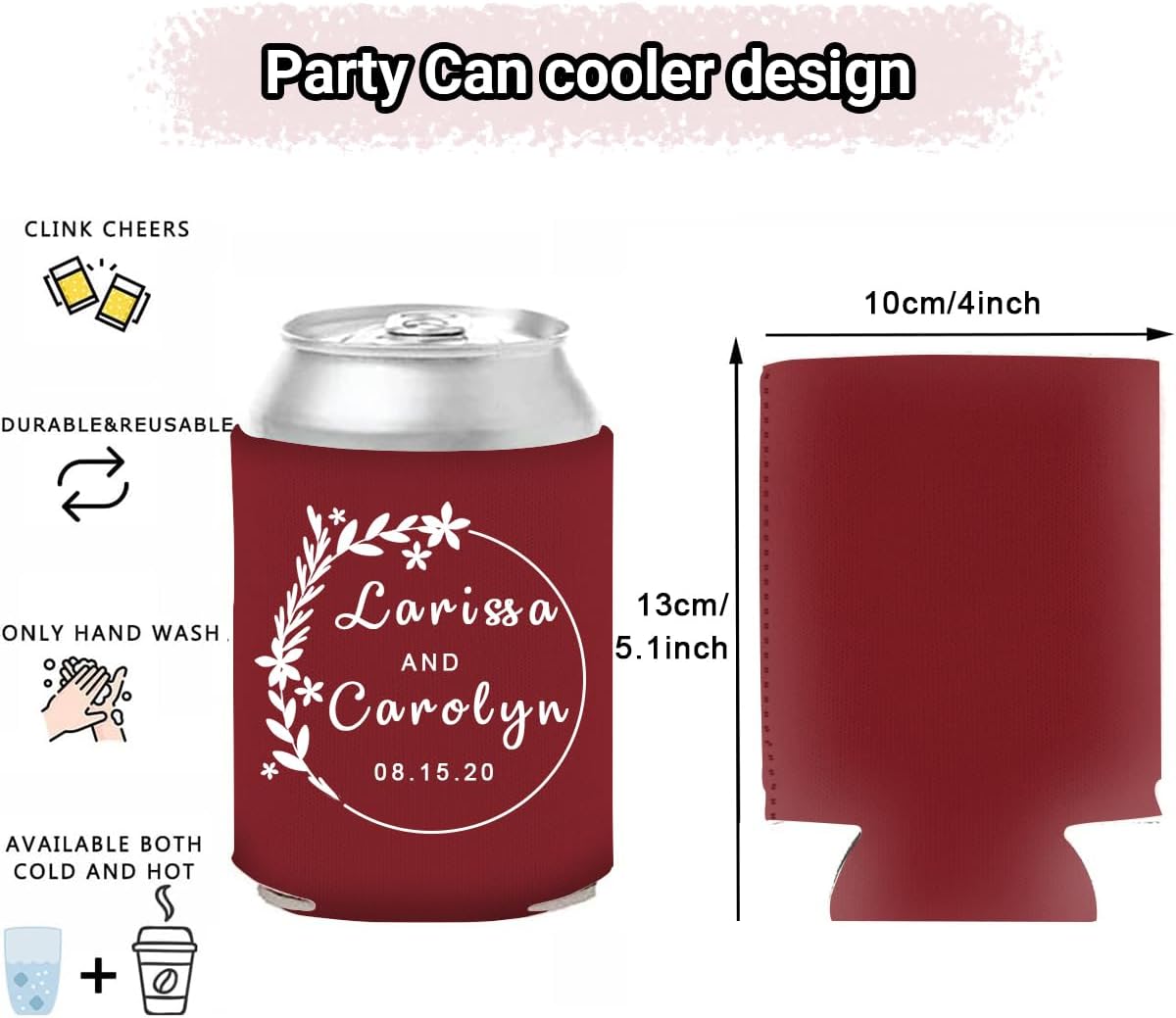 Custom Initial Wreath Family Name & Date Neoprene Can Coolers Personalized Can Coolie for Wedding Favors,100-Pack