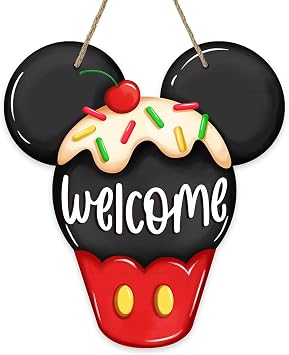 Welcome Summer Ice Cream Front Door Sign, Black Red Wood Door Hanger
