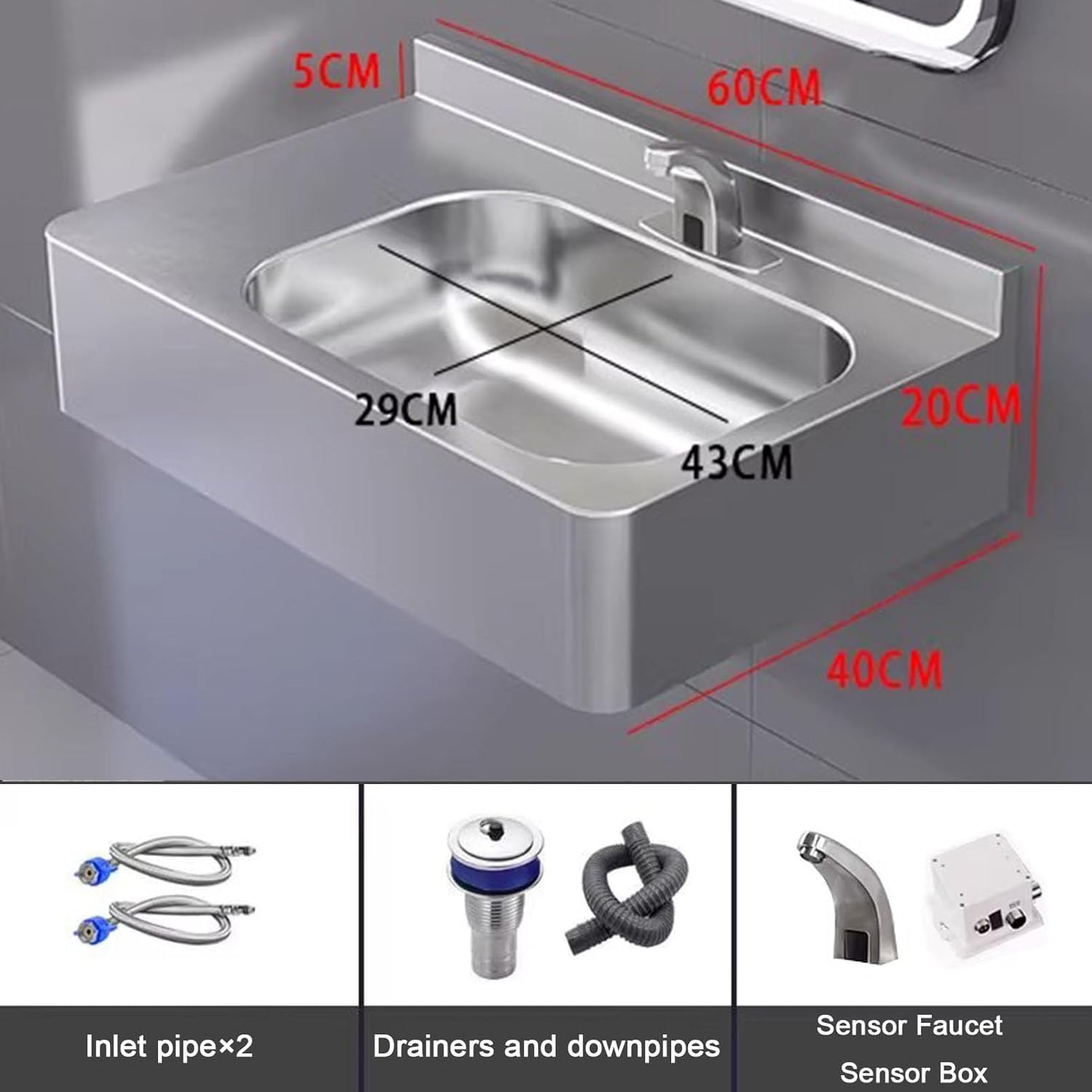 Wall Mount Bathroom Vessel Sink, Heavy Duty Stainless Steel Floating Wash Hand Basin Sink, Commercial Hand Washing Station Vanity Sink, Utility Sink for Bar Garage RV School