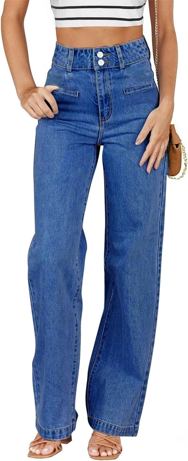 Women's Jeans High Waisted Straight Leg Stretchy Jeans Trendy Loose Wide Leg Zimbaplatinum Denim Pants with Pockets