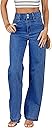 Sidefeel Women's Jeans High Waisted Straight Leg Stretchy Jeans Trendy Loose Wide Leg Zimbaplatinum Denim Pants with Pockets