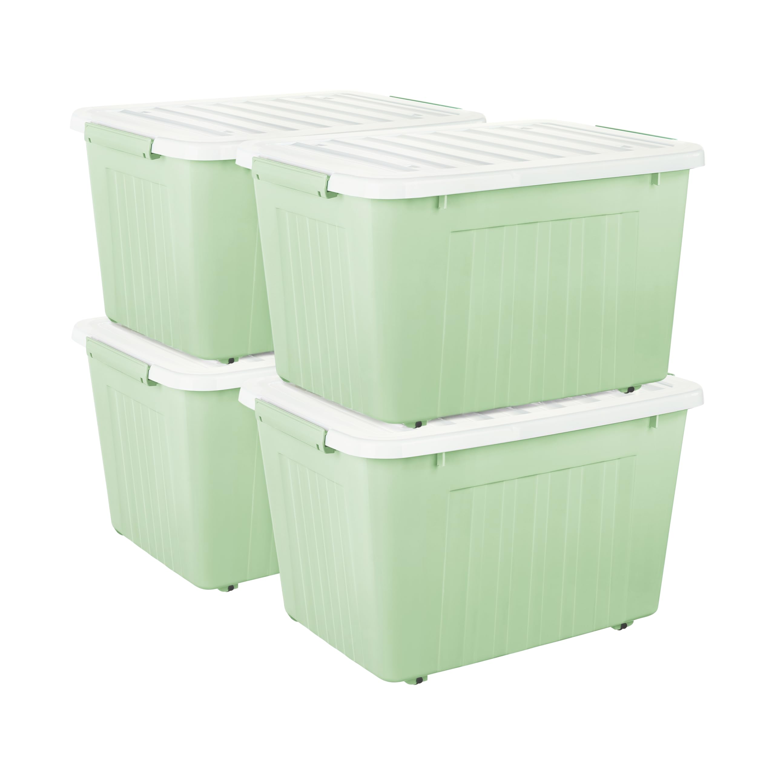 Cetomo 80 l x 4 pudełka do przechowywania z kółkami, plastikowe pudełko do przechowywania z pokrywką, klamry zatrzaskowe, zapięcie na zatrzask, możliwość układania w stos, zagnieżdżanie, trwały