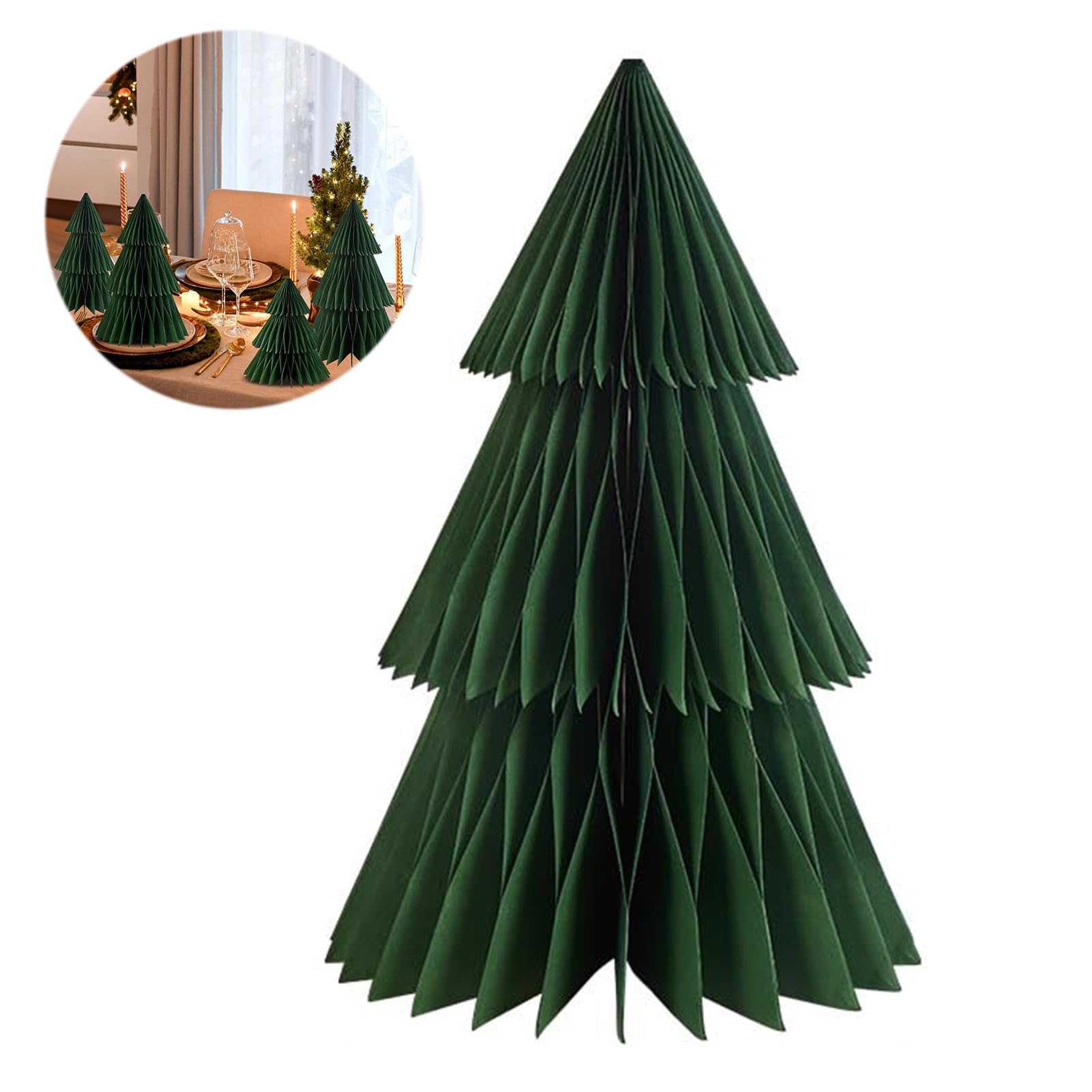 Vintage Christmas Honeycomb Decorations 3D Paper Tree Honeycombs Decoration Honeycomb Paper Christmas Tree Honeycomb Trees Table Centerpiece for Xmas Home Indoor Outdoor Party Decorations Green L