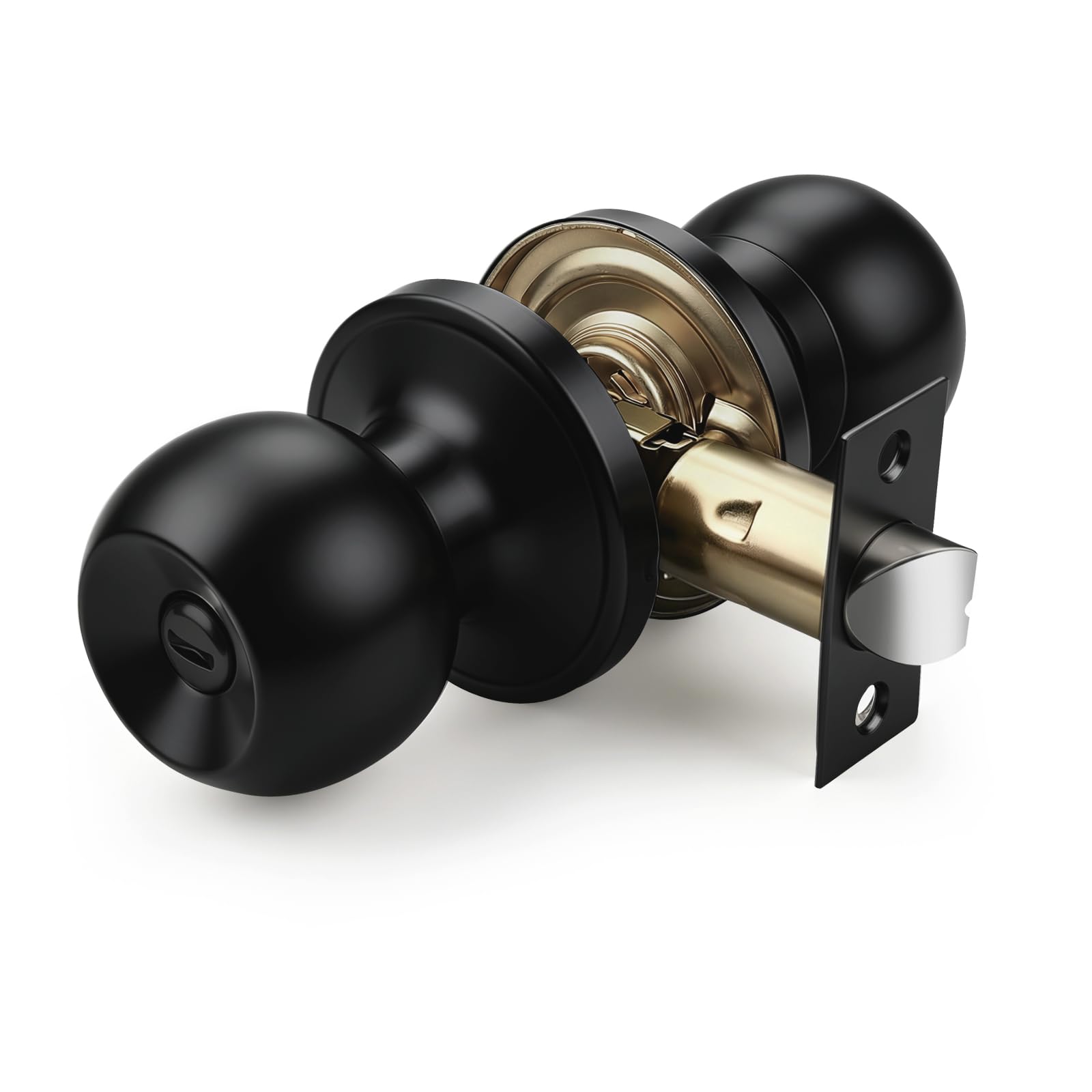 Brotima Matte Black Round Privacy Door Knobs with Adjustable Latch (60mm/70mm)，Interior Door Knobs for Bedroom & Bathroom
