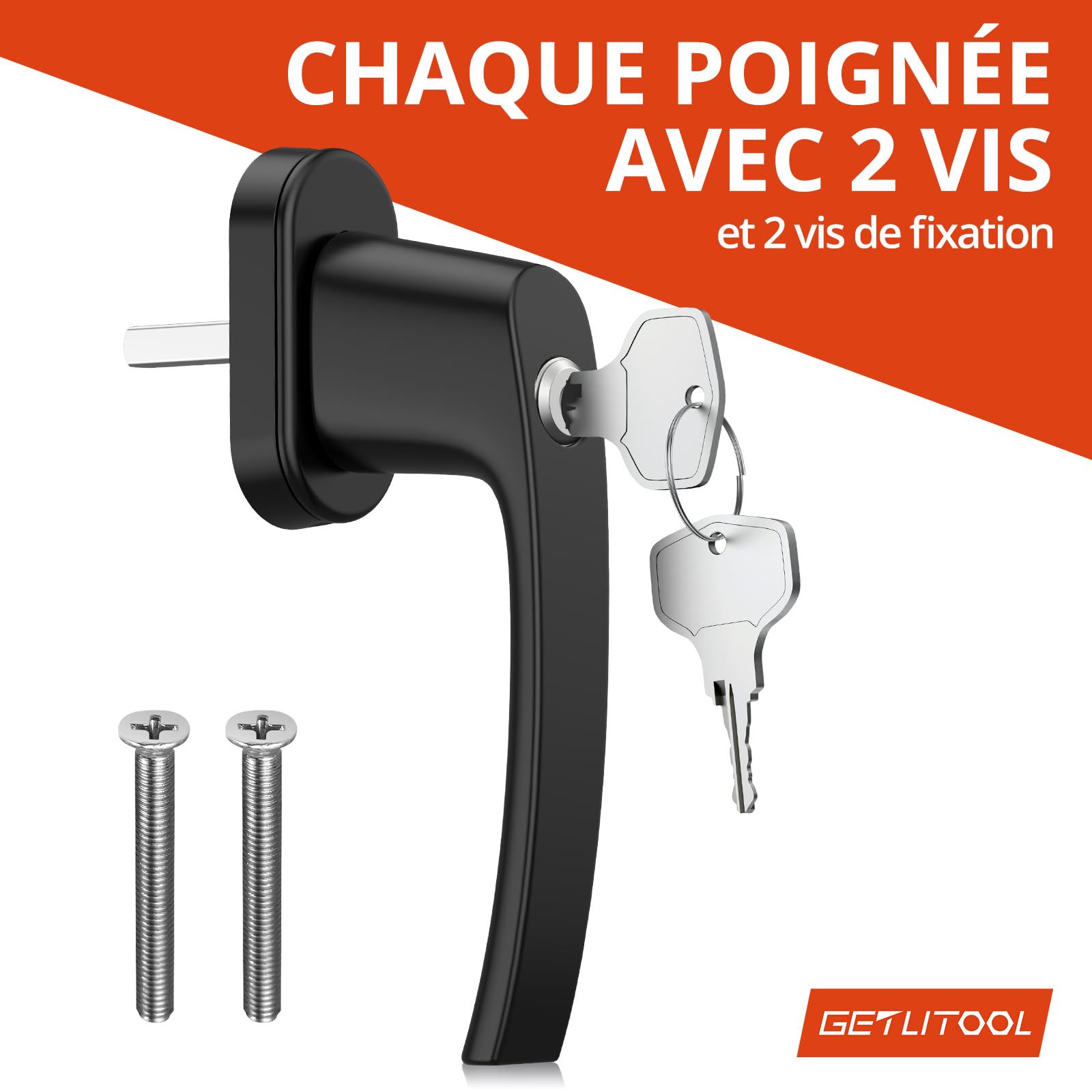 GETLITOOL Poignées de fenêtre verrouillables 35 mm Aluminium avec clés, sécurité Enfant, Noir