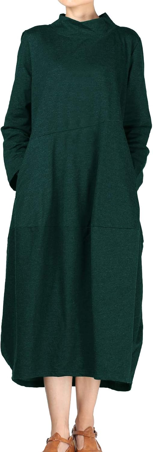 Minibee Women's Casual Loose Dress Turtleneck Long Baggy Autumn Sweatshirts Long Sleeve with Pockets
