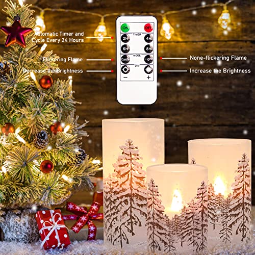 Image of Christmas Tree Flameless Candles with Remote Control & Timer Function, Real Wax Glass Candles, Home Party Wedding Holiday Xmas Decor, Set of 3