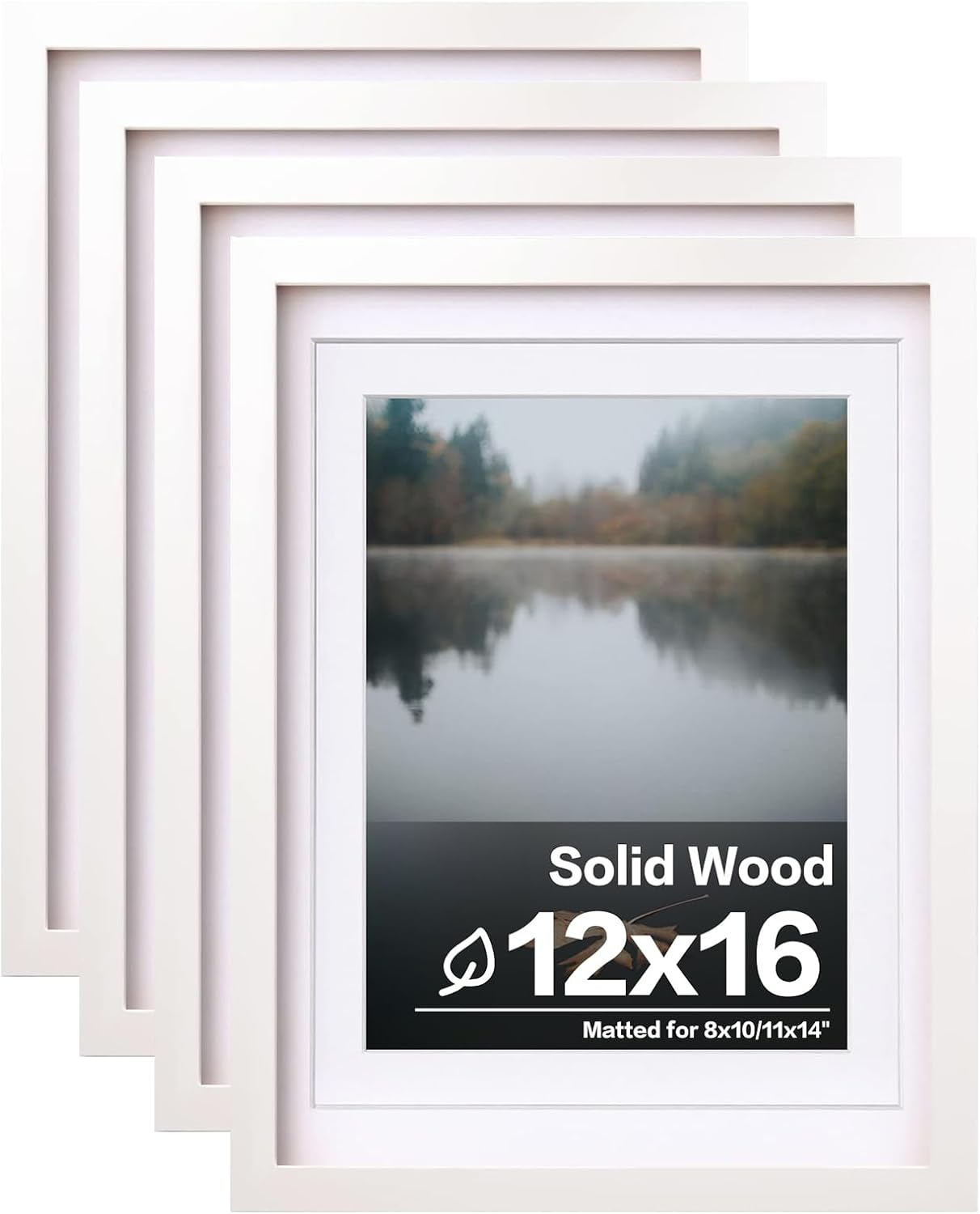 egofine 12x16 picture frames set of 4, made of solid wood covered by plexiglass 9x12 and 11x14 with mat or 12x16 without mat, for wall mounting photo frame white white 12x16