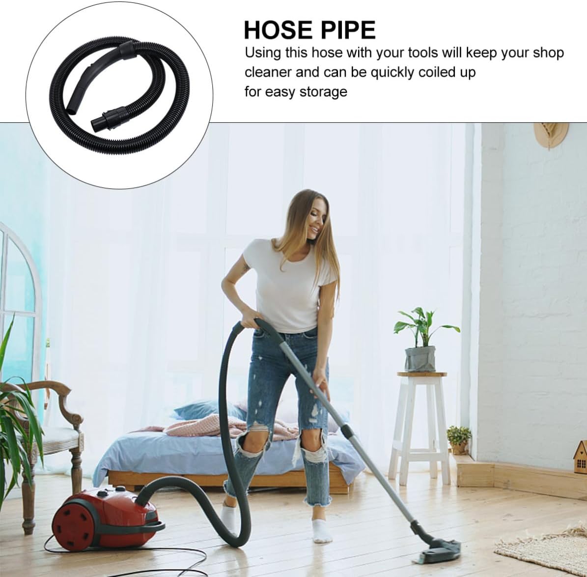 Extension Vacuum Hose for Vacuum Cleaner Accessory, Eva Material with Threaded Connector, Works with Multiple Power Tools, for Dust Collection and Shop Cleaning, Universal