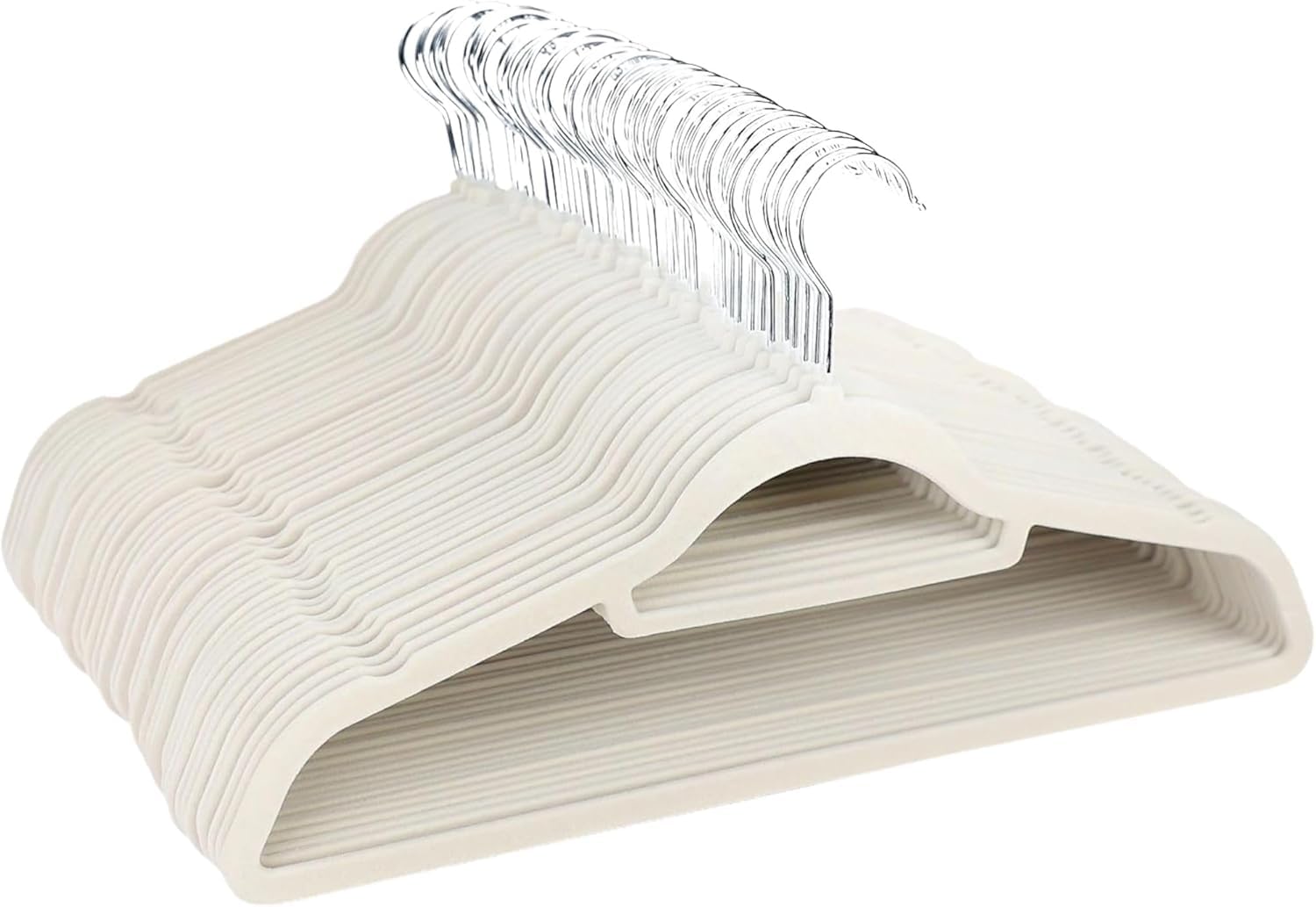 Panzy Home 20 Pack Cream 20 Velvet Non-Slip Hangers With 360° Swivel Hook – Space-Saving 0.6 Cm Thick And 45 Cm Long, Ideal For Coats, Dresses, And Trousers, Includes Tie Bar. (20, )